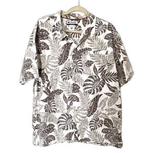 Columbia Beige Cotton Blend Hawaiian Leaf Short Sleeve Button Down Shirt XL